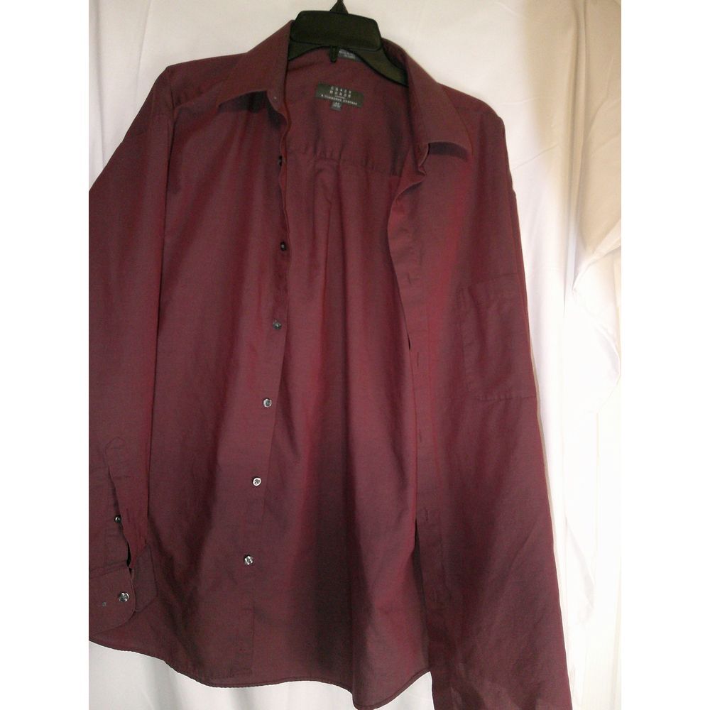 Crazy Horse Burgundy Button-Down‎ Dress Shirt Classic Collared Long Sleeve